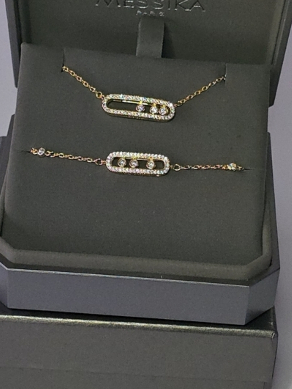 Gold Movable Crystal Gold  Bracelet and Necklace Set ,Minimalist,elegant